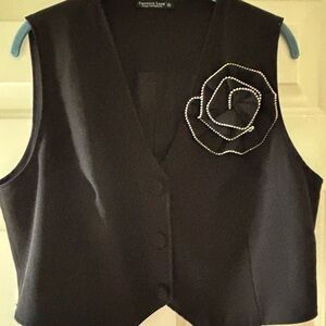 Emerson Lang Dressy Black Vest with Rhinestone Rose Accent